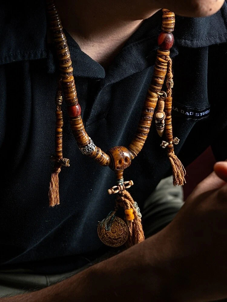Guardian Spirit 108 Mala Beads Yak Bone Agate and Brass
