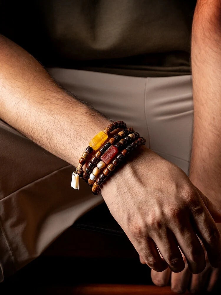 Wisdom Star Moon Bodhi Aged Seed Mala Bracelet