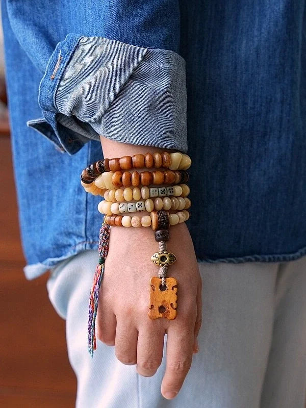 Abundance Yak Bone 108 Mala Beads Necklace