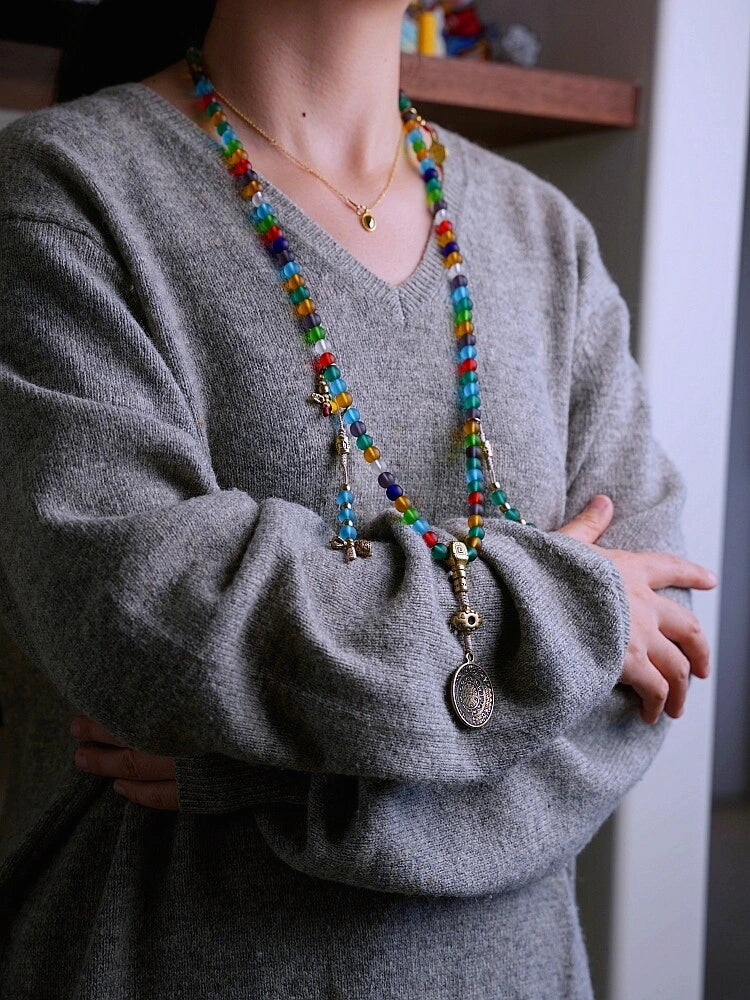 Sacred 108 Ancient Liuli Mala Necklace & Wrap Bracelet