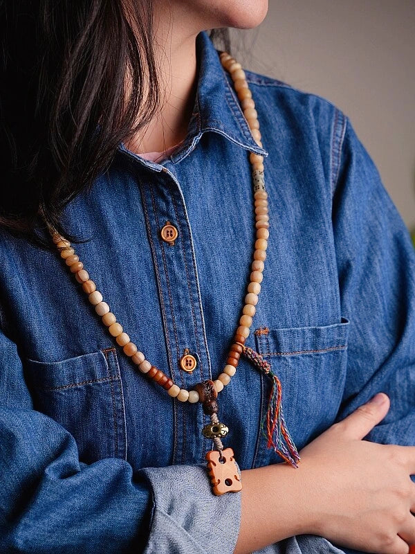 Abundance Yak Bone 108 Mala Beads Necklace