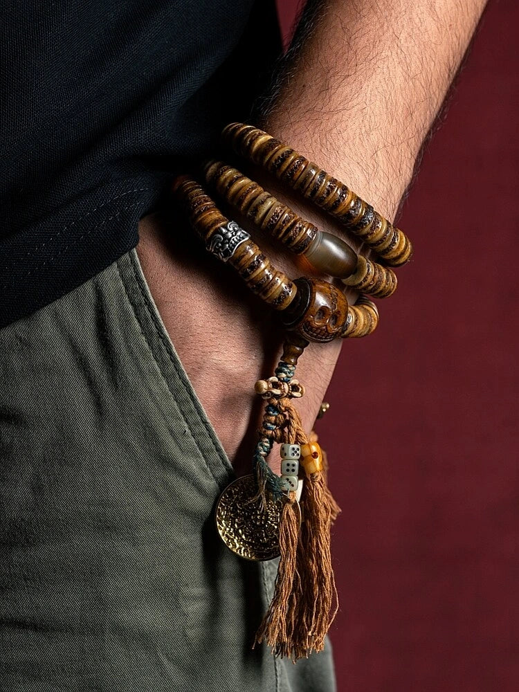 Guardian Spirit 108 Mala Beads Yak Bone Agate and Brass