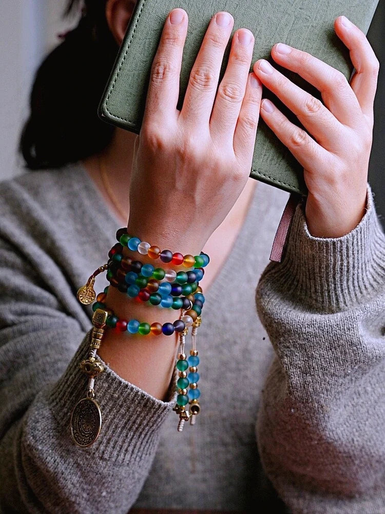 Sacred 108 Ancient Liuli Mala Necklace & Wrap Bracelet