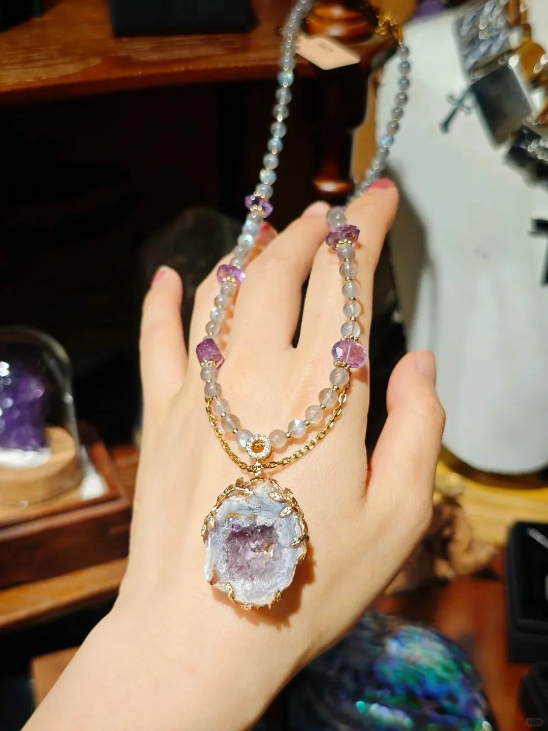 Crown of the Wild: Artisan Amethyst & Silver Antler Wand Necklace