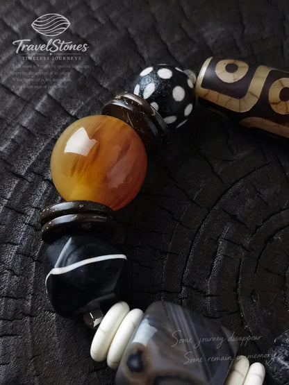 Custom Vintage Dzi Bead & Yin-Yang Agate Bracelet