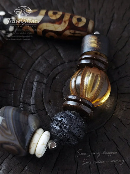 Custom Vintage Dzi Bead & Yin-Yang Agate Bracelet
