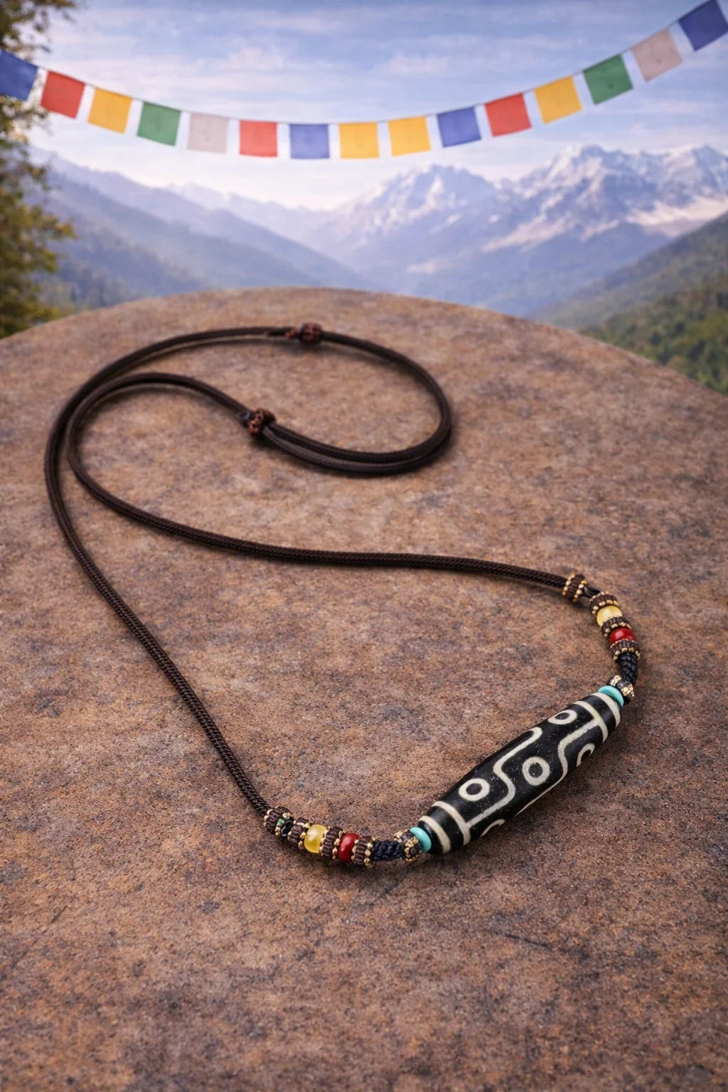 Nine-Eye Dzi Wish Fulfillment Tibetan Necklace