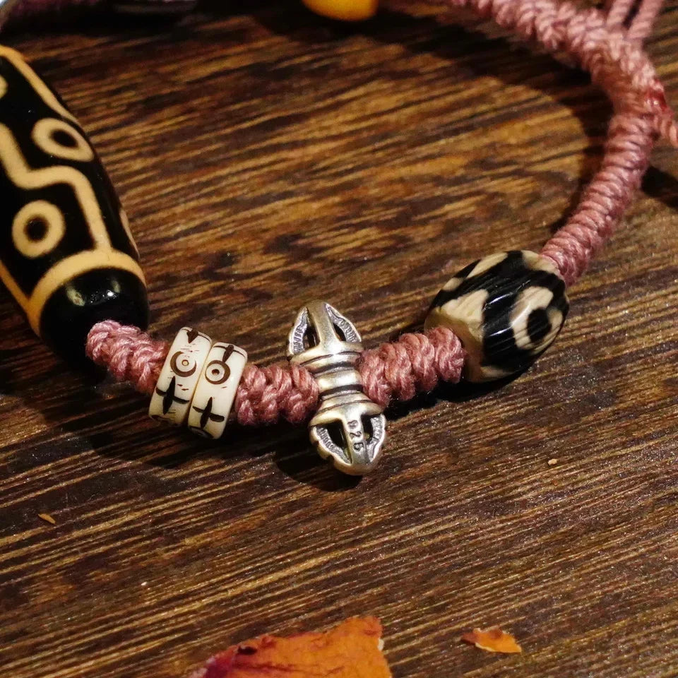 Nine Eye Dzi Bone Agate Braided Cord Bracelet