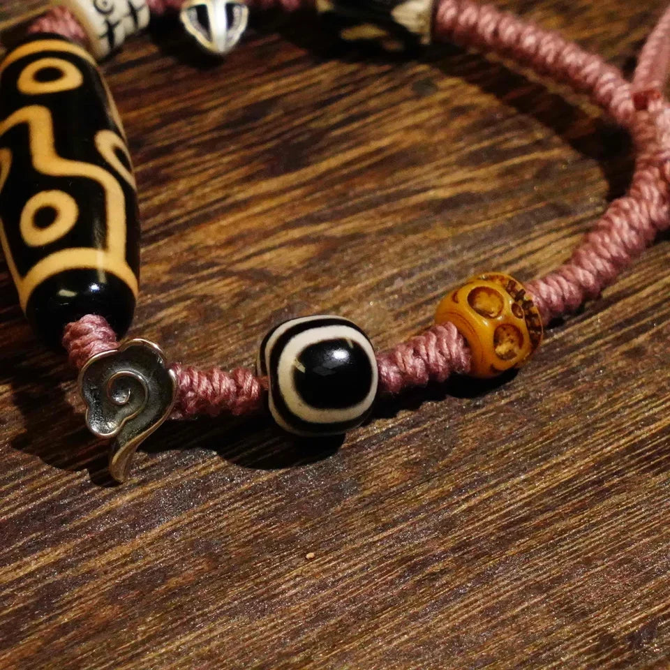 Nine Eye Dzi Bone Agate Braided Cord Bracelet