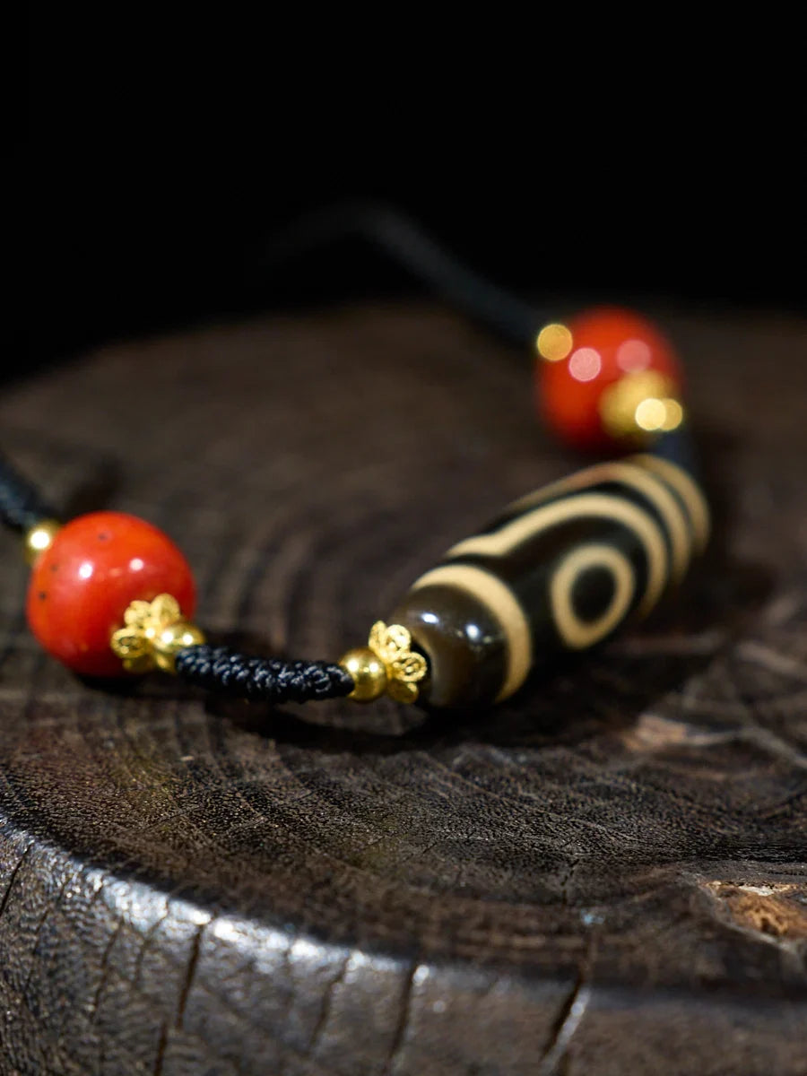 Ancient Clearing · Two-Eyed Dzi & Coral Necklace