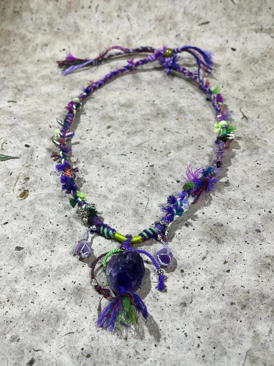 Amethyst Raw Stone Tibetan Necklace – Inner Peace and Spiritual Clarity