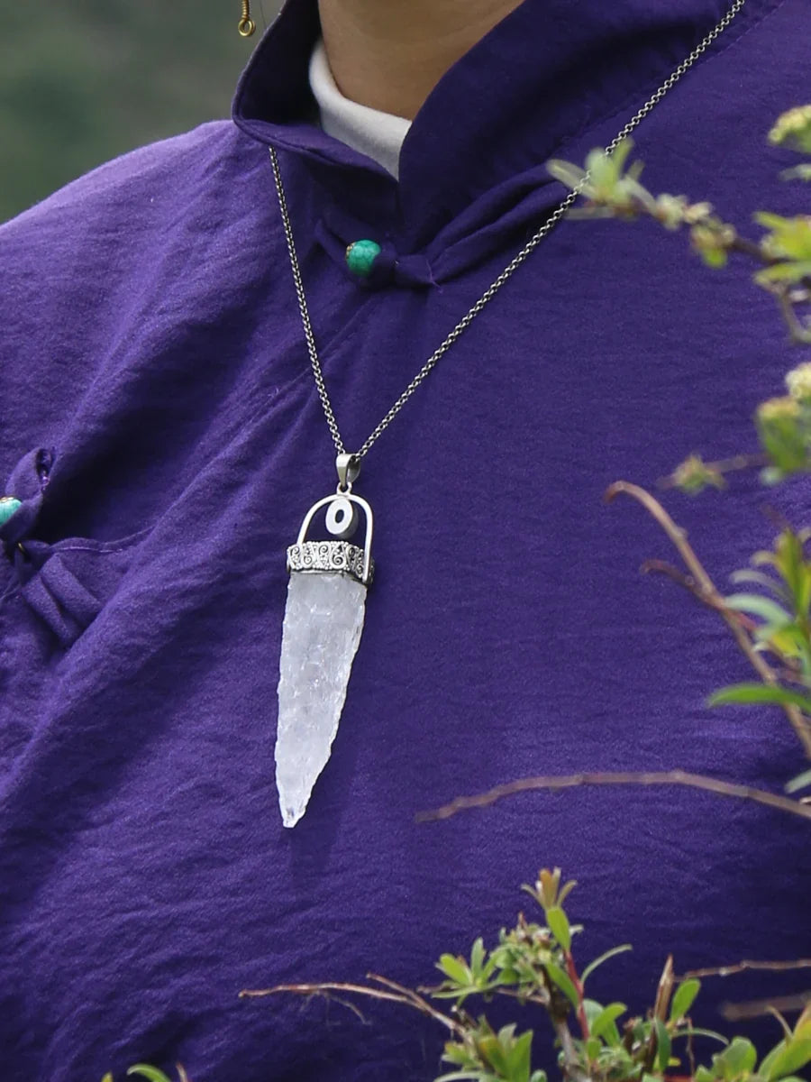 Blessed Spiritual Clarity Clear Quartz Aquamarine Silver Pendant