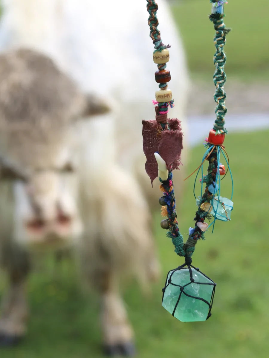 Healing Clarity Green Fluorite Raw Stone Tibetan Necklace