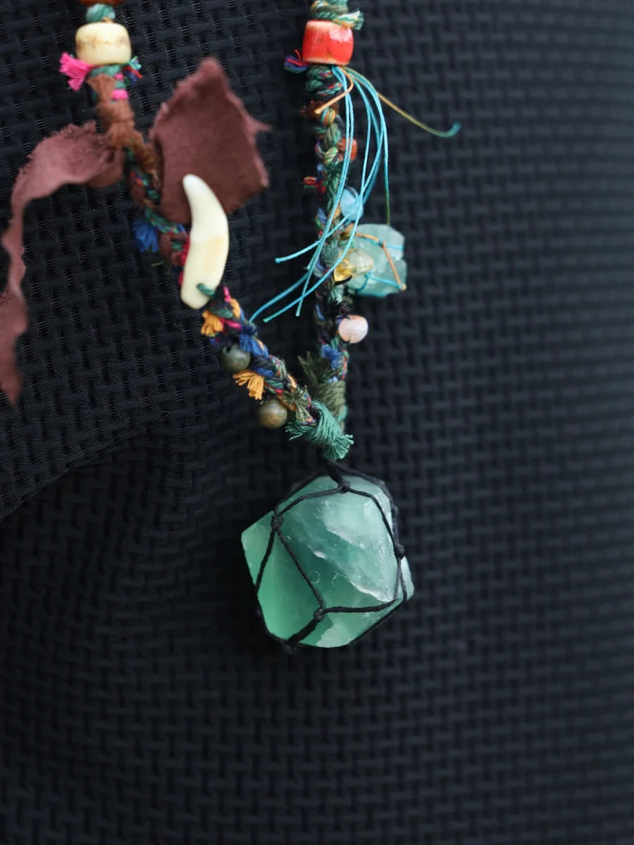 Healing Clarity Green Fluorite Raw Stone Tibetan Necklace
