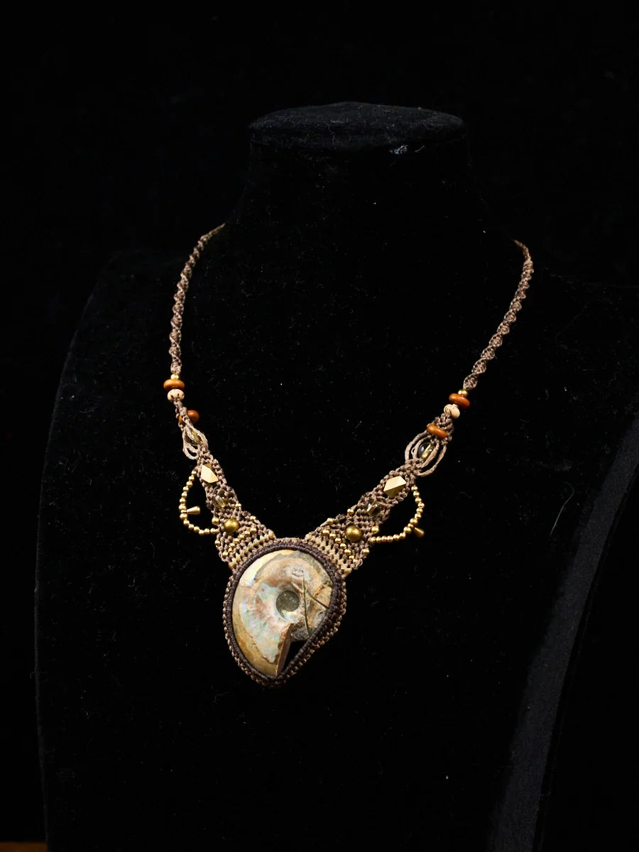 Growth & Abundance Ancient Spiral Ammonite Citrine Macramé Necklace