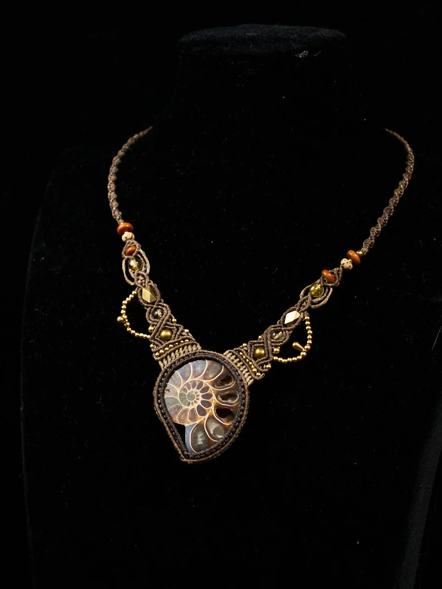 Growth & Abundance Ancient Spiral Ammonite Citrine Macramé Necklace