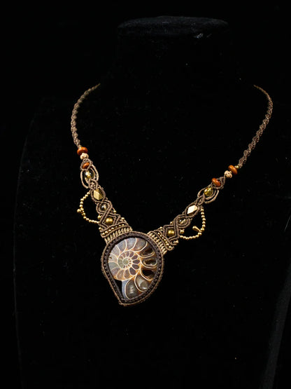 Growth & Abundance Ancient Spiral Ammonite Citrine Macramé Necklace