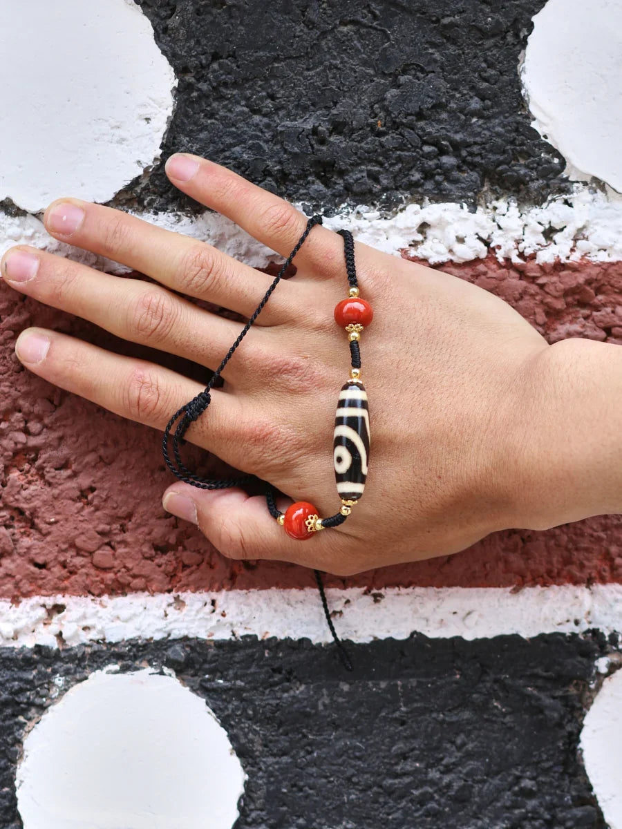 Ancient Clearing · Two-Eyed Dzi & Coral Necklace