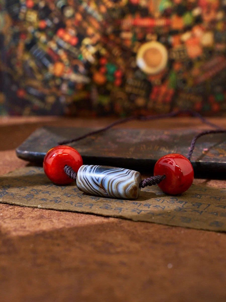 South Red Stripe Agate Cord Necklace