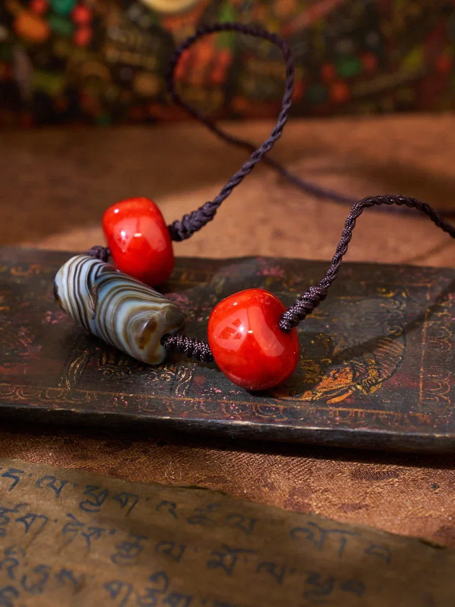 South Red Stripe Agate Cord Necklace