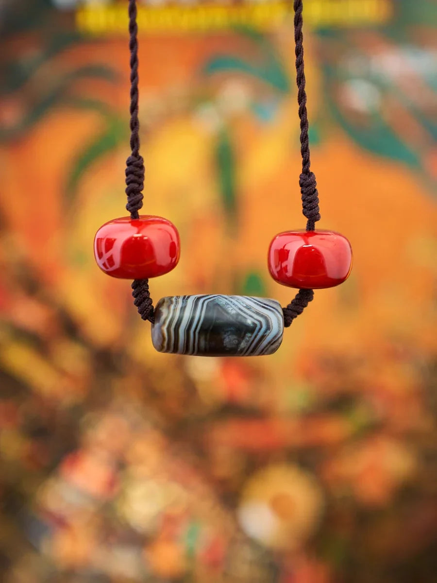 South Red Stripe Agate Cord Necklace